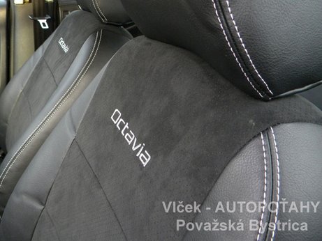 AUTOPOTAHY Škoda Octavia, predné sedadlá s detailom na logo a švy, Alcantara, ORIGINAL PRODUCT MAD AUTOPOTAHY Škoda Octavia, predné sedadlá s detailom na logo a švy, Alcantara, ORIGINAL PRODUCT MAD